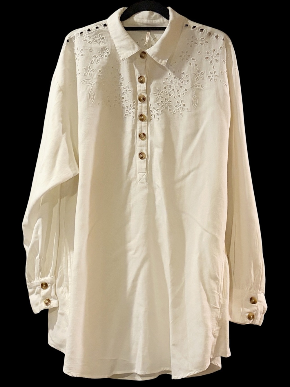 Free People Vera Tunic Shirtdress M White Linen Cotton Eyelet Embroidered Cottag
